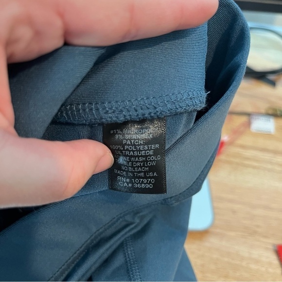 Kerrits Yoga Pull-On Leggings Solid Dark Teal Blue Faux Suede Patch Size Medium - Picture 5 of 6